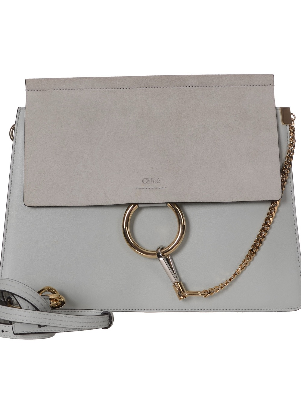 ♥️ Chloe Faye Small Leather and Suede Shoulder Bag in Light Gray ♥️